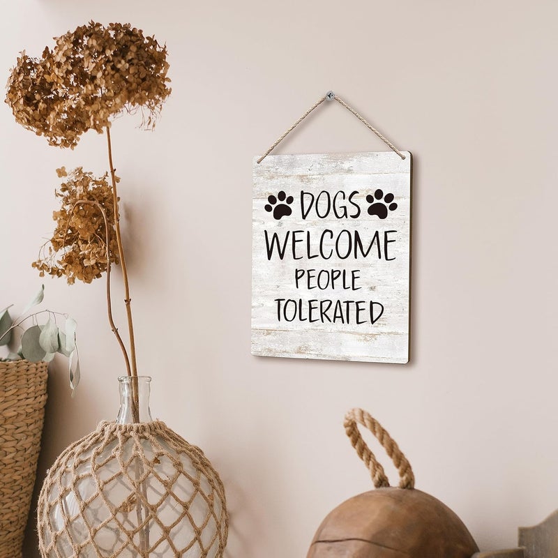 FUGWN Dogs Welcome People Tolerated Dog Wooden Signs 8x10, Dog Signs for Home Decor, Dog Decorations for The Home, Dog Wall Decor, Dog Paw Sign, Dog Gifts, Gifts for Dog Lovers - Image 4